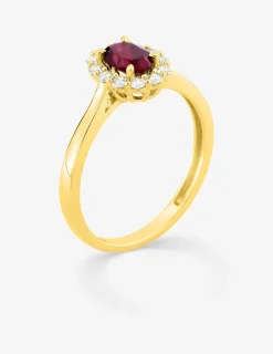 Bague en or jaune 375 ‰, rubis et diamants synthétiques 0,23 ct SO OR