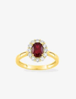 Bague en or jaune 375 ‰, rubis et diamants synthétiques 0,40 ct SO OR