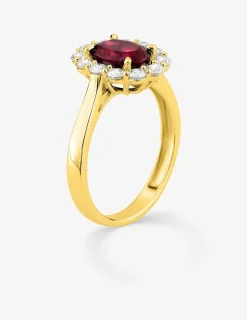 Bague en or jaune 375 ‰, rubis et diamants synthétiques 0,65 ct SO OR