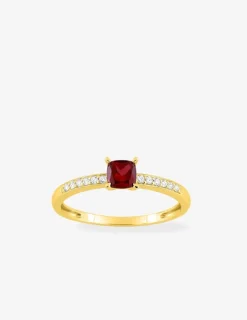 Bague en or jaune 375 ‰, rubis et diamants synthétiques 0,08 ct SO OR