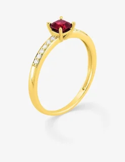Bague en or jaune 375 ‰, rubis et diamants synthétiques 0,08 ct SO OR