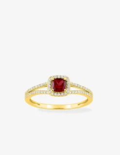Bague en or jaune 375 ‰, rubis et diamants synthétiques 0,20 ct SO OR
