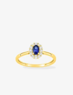 Bague en or jaune 375 ‰, saphir et diamants synthétiques 0,16 ct SO OR