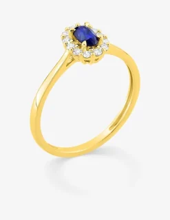 Bague en or jaune 375 ‰, saphir et diamants synthétiques 0,16 ct SO OR