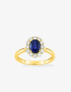 Bague en or jaune 375 ‰, saphir et diamants synthétiques 0,40 ct SO OR