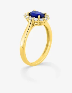 Bague en or jaune 375 ‰, saphir et diamants synthétiques 0,40 ct SO OR