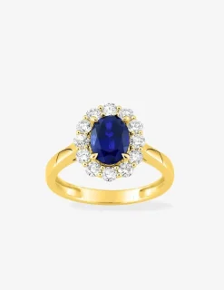 Bague en or jaune 375 ‰, saphir et diamants synthétiques 0,65 ct SO OR