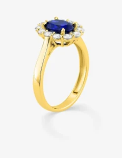 Bague en or jaune 375 ‰, saphir et diamants synthétiques 0,65 ct SO OR