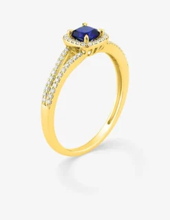 Bague en or jaune 375 ‰, saphir et diamants synthétiques 0,20 ct SO OR