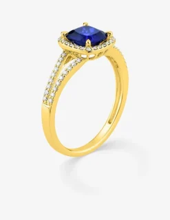 Bague en or jaune 375 ‰, saphir et diamants synthétiques 0,24 ct SO OR