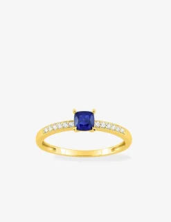 Bague en or jaune 375 ‰, saphir et diamants synthétiques 0,08 ct SO OR