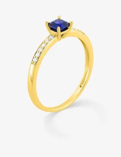 Bague en or jaune 375 ‰, saphir et diamants synthétiques 0,08 ct SO OR