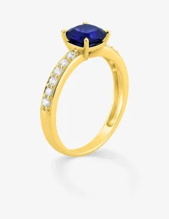 Bague en or jaune 375 ‰, saphir et diamants synthétiques 0,26 ct SO OR