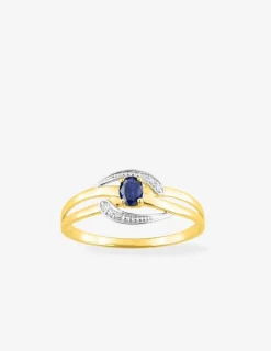 Bague en or jaune 375 ‰, saphir, oxydes de zirconium et rhodium SO OR