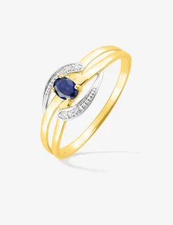 Bague en or jaune 375 ‰, saphir, oxydes de zirconium et rhodium SO OR