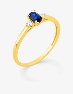 Bague en or jaune 375 ‰, saphir et diamants synthétiques 0,06 ct SO OR