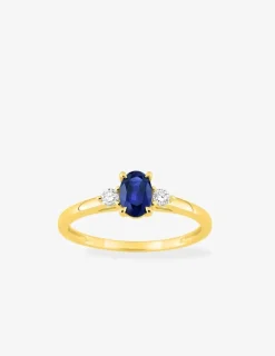 Bague en or jaune 375 ‰, saphir et diamants synthétiques 0,09 ct SO OR