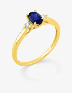 Bague en or jaune 375 ‰, saphir et diamants synthétiques 0,09 ct SO OR