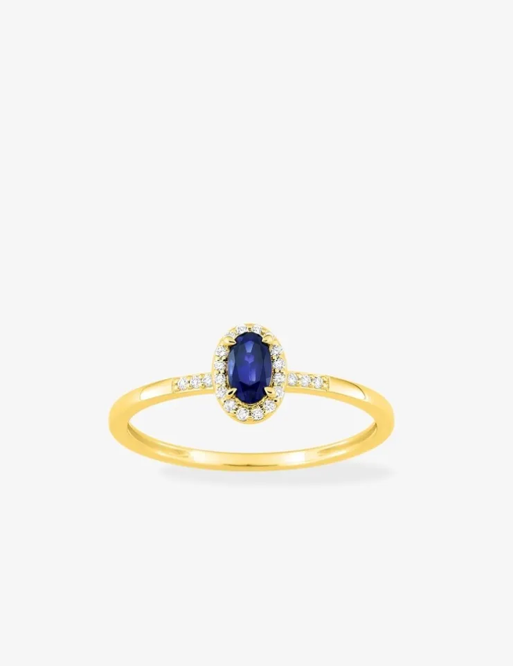 Bague en or jaune 375 ‰, saphir et diamants synthétiques 0,07 ct SO OR