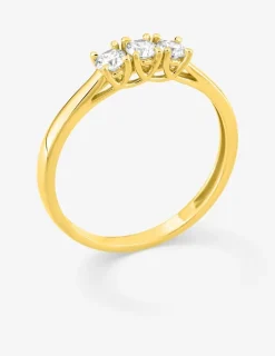 Bague en or jaune 375 ‰, trois diamants synthétiques 0,30 ct SO OR
