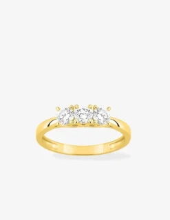Bague en or jaune 375 ‰, trois diamants synthétiques 0,60 ct SO OR