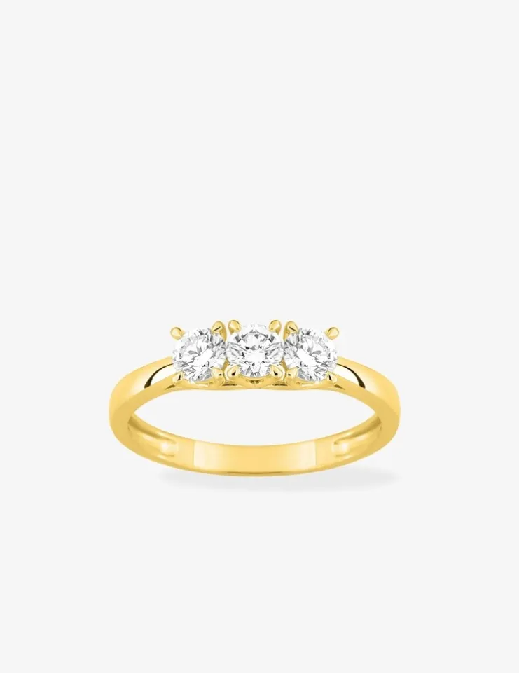 Bague en or jaune 375 ‰, trois diamants synthétiques 0,60 ct SO OR