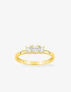 Bague en or jaune 375 ‰, trois diamants synthétiques 0,35 ct SO OR