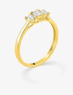 Bague en or jaune 375 ‰, trois diamants synthétiques 0,35 ct SO OR