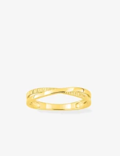 Bague en or jaune 750‰ anneaux entrelacés stries SO OR