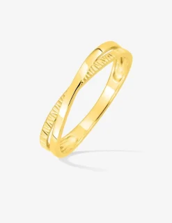 Bague en or jaune 750‰ anneaux entrelacés stries SO OR