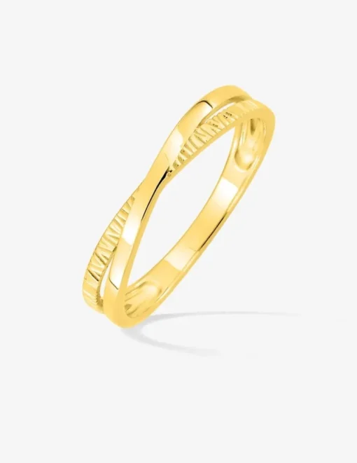 Bague en or jaune 750‰ anneaux entrelacés stries SO OR