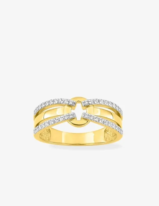 Bague en plaqué or oxyde blanc anneaux entrelacés fantaisie SO OR