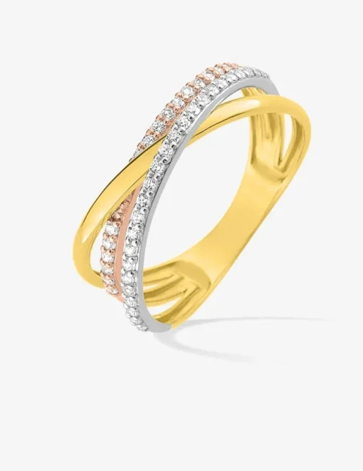 Bague fantaisie 3 ors 375‰ et oxyde de zirconium SO OR