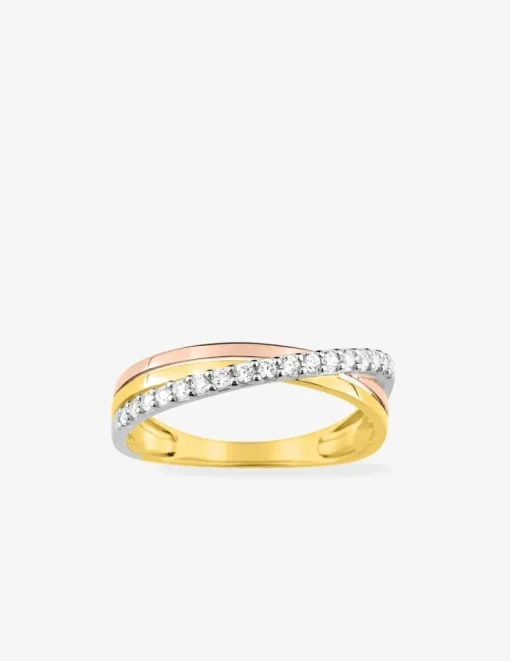 Bague fantaisie 3 ors 375‰ et oxyde de zirconium SO OR