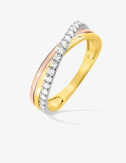 Bague fantaisie 3 ors 375‰ et oxyde de zirconium SO OR