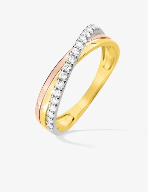Bague fantaisie 3 ors 375‰ et oxyde de zirconium SO OR