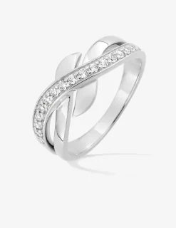 Bague fantaisie anneaux entrelacés argent rhodié 925 ‰ et oxyde de zirconium SO OR
