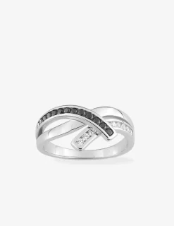 Bague fantaisie argent 925‰ rhodié oxydes de zirconium blancs et noirs SO OR