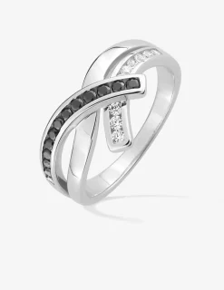 Bague fantaisie argent 925‰ rhodié oxydes de zirconium blancs et noirs SO OR