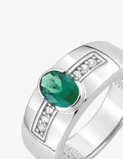 Bague fantaisie argent 925‰ rhodié et oxyde de zirconium vert accompagné SO OR