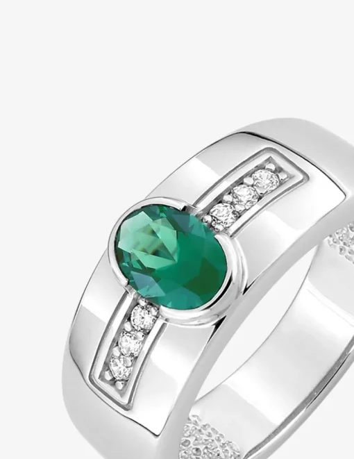 Bague fantaisie argent 925‰ rhodié et oxyde de zirconium vert accompagné SO OR