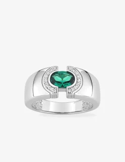 Bague fantaisie argent 925‰ rhodié et oxyde de zirconium vert accompagné SO OR