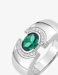 Bague fantaisie argent 925‰ rhodié et oxyde de zirconium vert accompagné SO OR