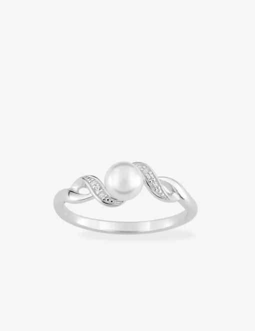 Bague fantaisie argent rhodié 925 ‰, oxyde de zirconium et perle 5 mm SO OR