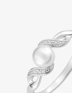 Bague fantaisie argent rhodié 925 ‰, oxyde de zirconium et perle 5 mm SO OR