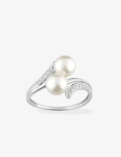 Bague fantaisie argent rhodié 925 ‰, oxyde de zirconium et perle 6 mm SO OR
