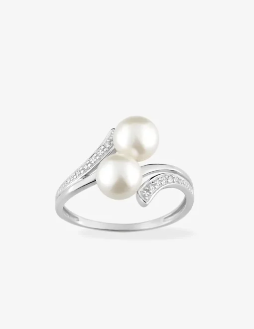 Bague fantaisie argent rhodié 925 ‰, oxyde de zirconium et perle 6 mm SO OR