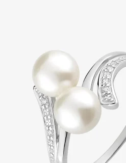 Bague fantaisie argent rhodié 925 ‰, oxyde de zirconium et perle 6 mm SO OR