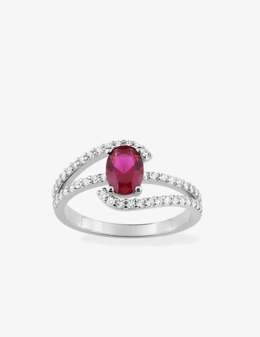 Bague fantaisie argent rhodié 925 ‰ et oxyde de zirconium rouge SO OR