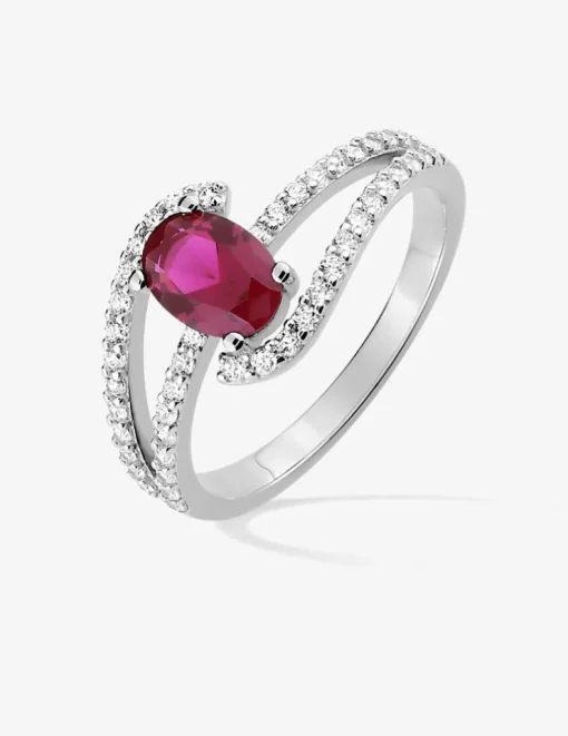 Bague fantaisie argent rhodié 925 ‰ et oxyde de zirconium rouge SO OR